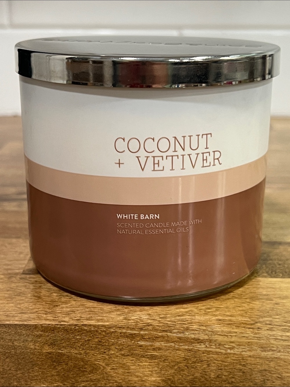 White Barn Coconut + Vetiver Decorative 3-Wick Candle in Brown & Cream